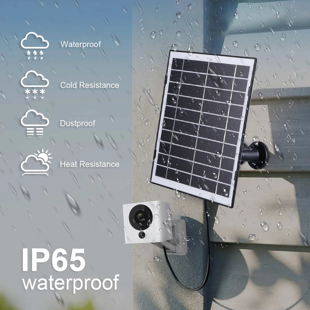 30W Solar Panel for Security Camera Micro USB/USB-C/DC5521 360°Adjustable Mount IP65 Waterproof for EufyCam/Wyze Cam