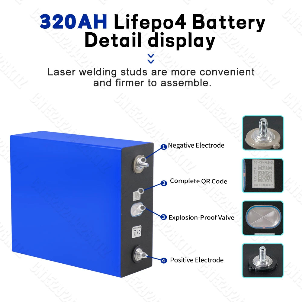 Lifepo4 Battery 320AH 3.2V Brand New 8000 Cycles Rechargeable Batteries DIY 12V 24V 48V RV EV Boat Golf Cart Yacht Van Cell Pack