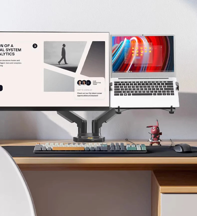 Northbayou F160-FP 10"-17" laptop mount 360 rotate 10"-27" air press full motion gas spring  10"-27" two monitor  clamp desk