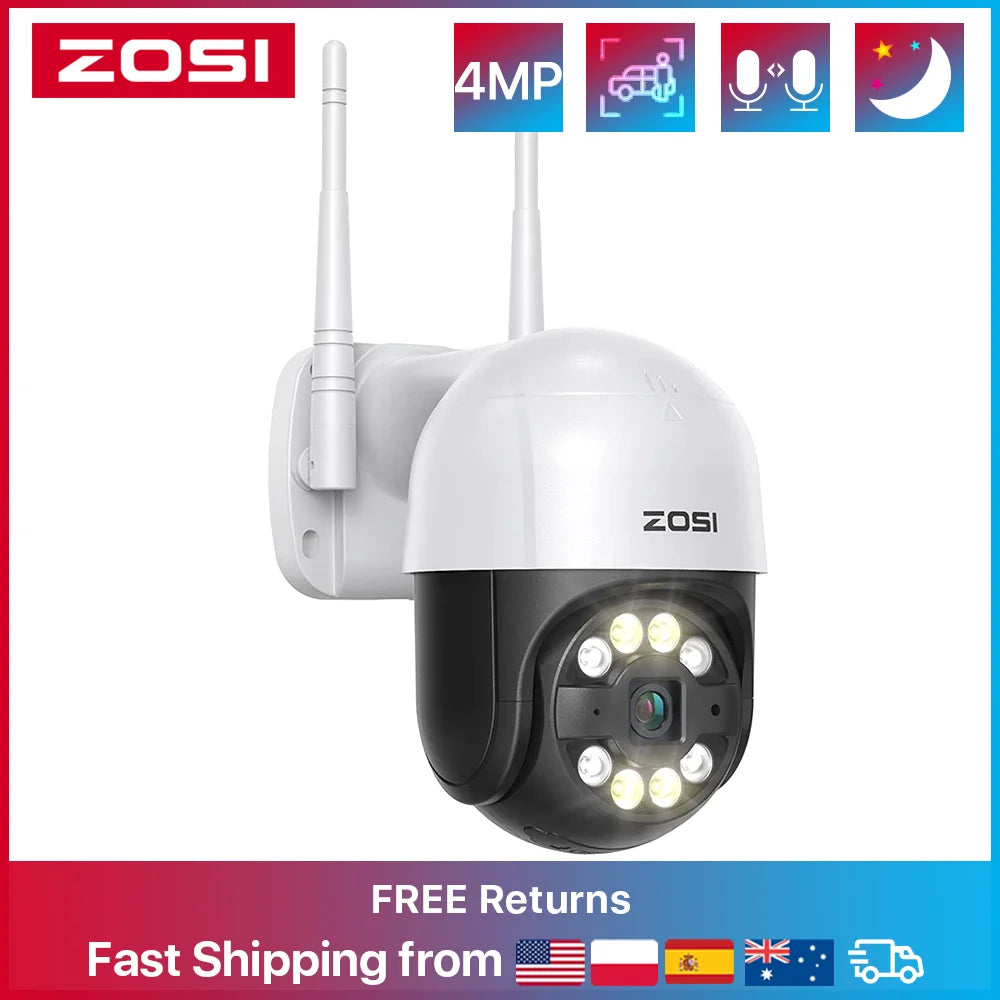 ZOSI 3MP/4MP PTZ Wifi IP Camera H.265 Wireless Surveillance Security CCTV Camera P2P Audio Outdoor AI Human Detection HD Cameras
