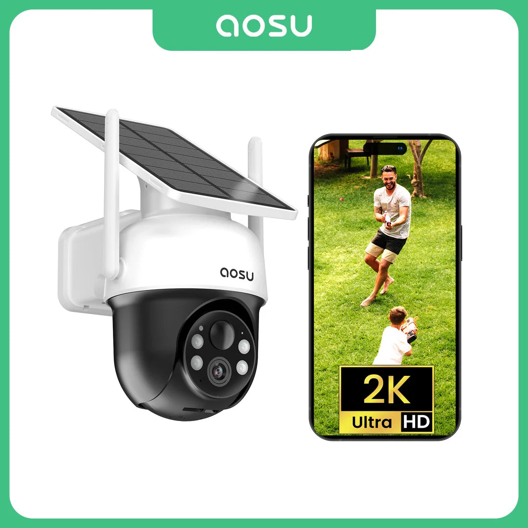 AOSU 3MP 100% Wire-Free Solar WiFi Camera 5000 mAh Two-way Audio Security Camera Wireless Solar Panel PTZ CCTV Camera