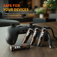 EBL Rechargeable 1.5V AA 3500mWh Lithium Batteries with USB Cable Li-ion Battery 1600+ Cycles For Remote Control Toy