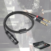 Gold Plated 3 Pin XLR Female To Dual 6.35mm Mono TS Male Cable for Microphone Mixer Amplifier 1 to 3 Meter Options