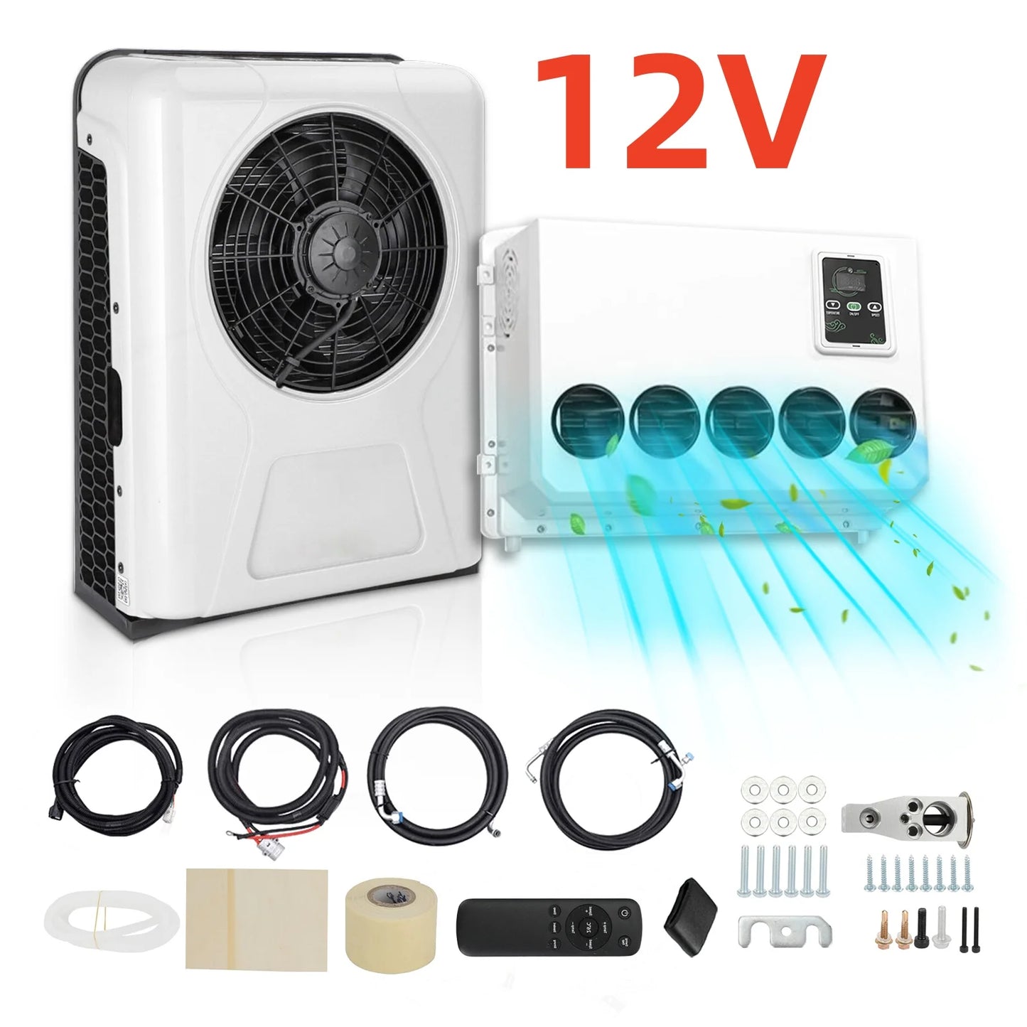 Treeligo 2025 12V Car Parking Air Conditioner 10500btu electrical Split Air AC Unit For RV Truck Tractors Van Motorhome Camper