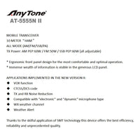 New ANYTONE AT-5555N II 28.000-29.700MHz Radio Receiver 40 Channel Mobile AM/FM/SSB Mobile Receiver 11m Radio station