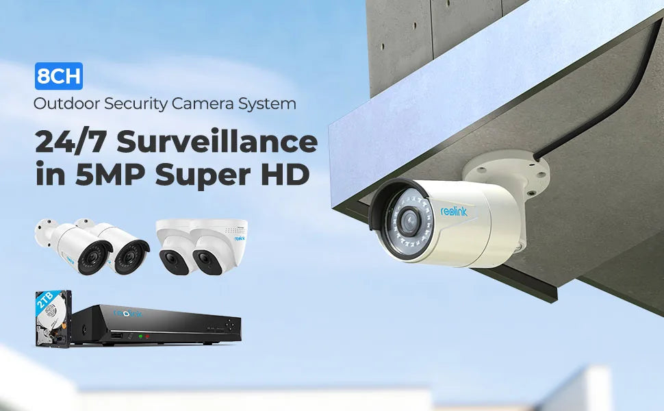 Reolink 5MP 8CH Home Security Camera System with Smart Detection Outdoor PoE IP Cameras NVR 2TB HDD Included for 24/7 Recording