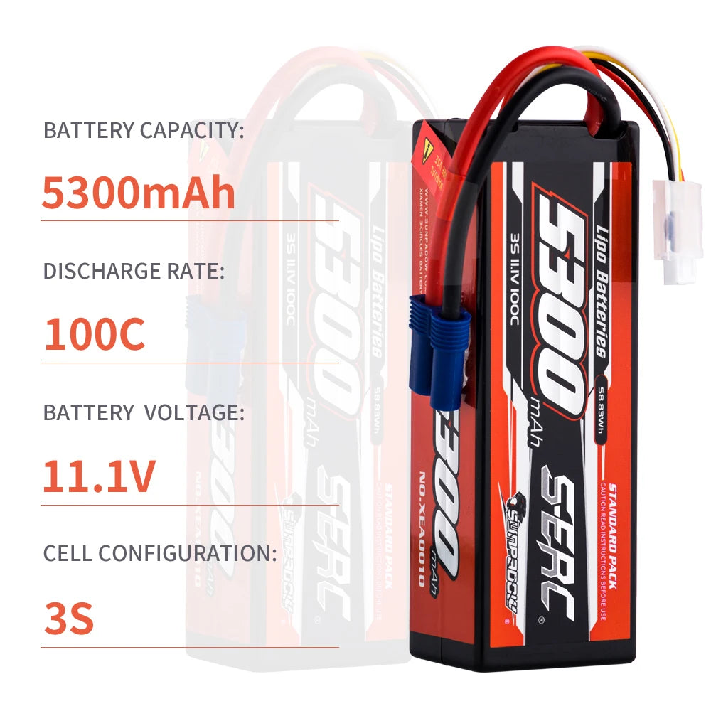 SUNPADOW Lipo Battery 5300mAh 2S 3S 4S 7.4V 11.1V 14.8V EC5 Plug 100C for RC Car Plane DJI Truck Tank Buggy Racing Boat Models