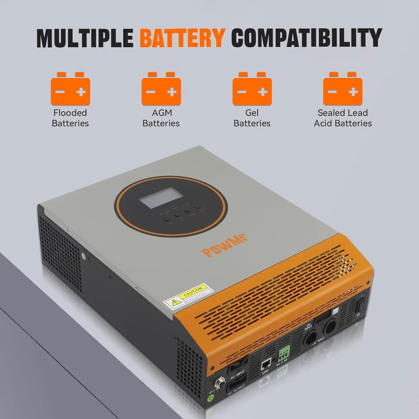 PowMr 2400W Pure Sine Wave Inverter 24VDC to 110V/120VAC 50A PWM Charging Controller Max PV 80VDC Solar Inverter Off-grid System