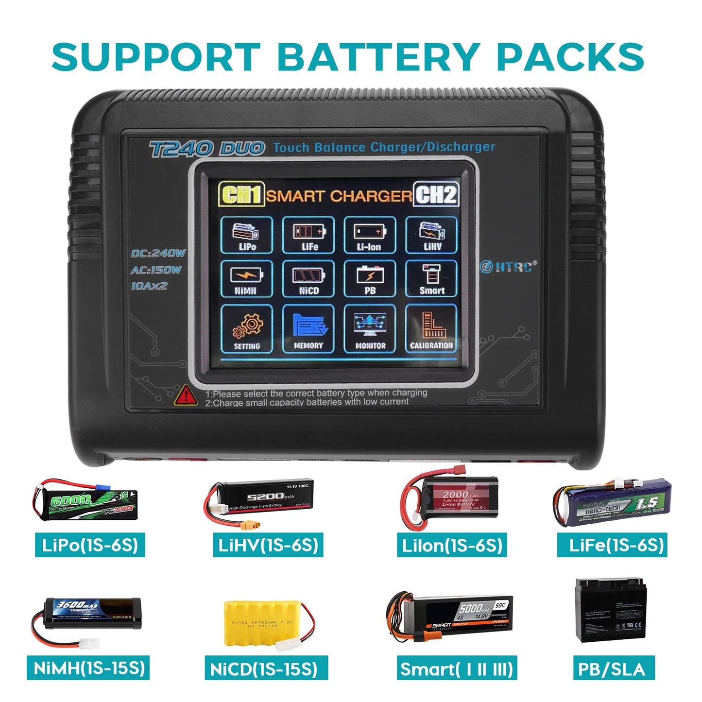 HTRC T240 DUO Lipo Charger RC Charger AC 150W DC 240W 10A Dual Channel Battery RC Model Balance Charger Discharger For RC Toys