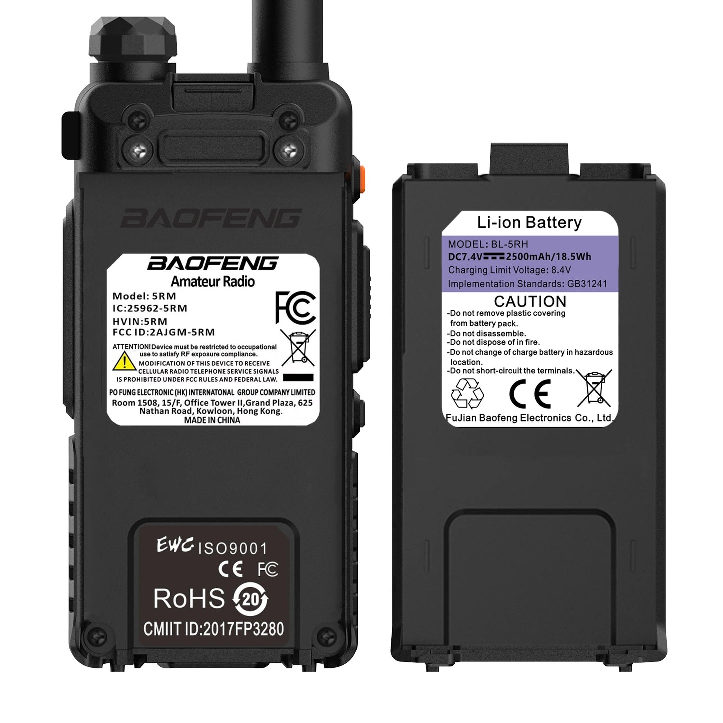 Baofeng 5RM 8W Ham Radio 136-174/220-260/400-520MHz 6-Band Two Way Radio NOAA Weather Receiver One Key Frequency Match UV-5RH