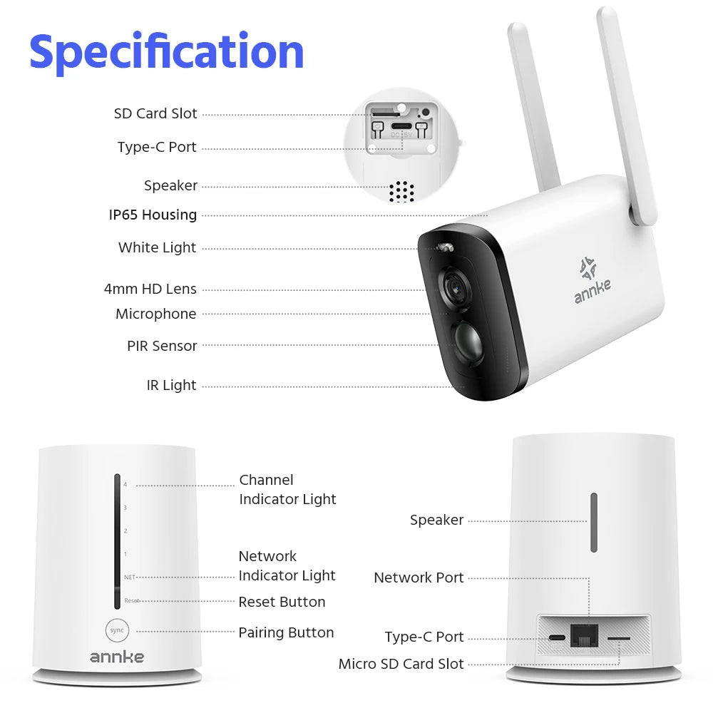 Annke 4MP solar security cameras 4CH Wireless NVR 4mm color night vision IP camera Audio 2.4G 5.8G solar wifi camera outdoor