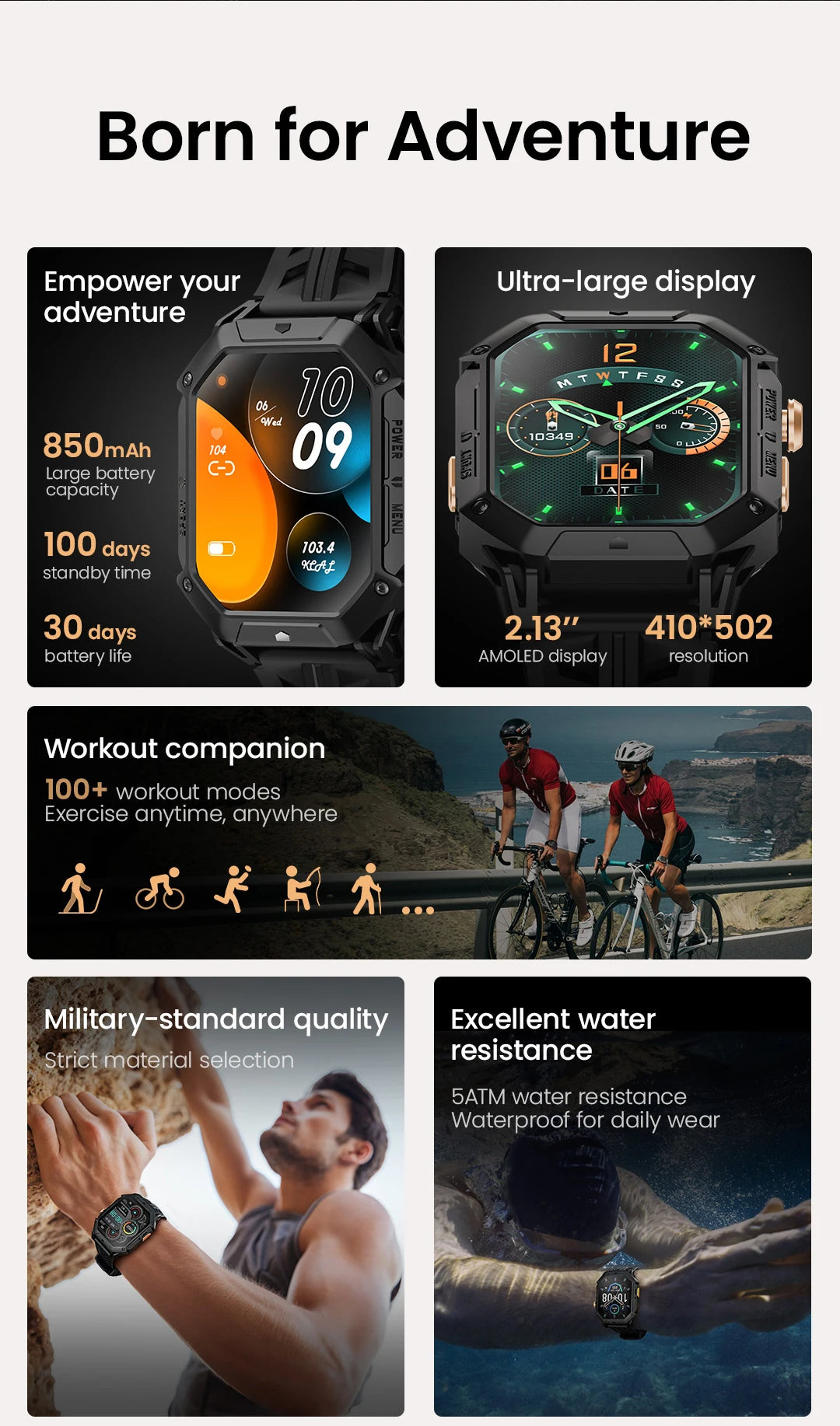 HAYLOU IRON N1 Smartwatchs 2.13’’ AMOLED Display 5ATM Waterproof Bluetooth Call Outdoor Sport Smart Watch 30 Days Battery Life