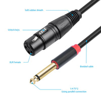 Gold Plated 3 Pin XLR Female To Dual 6.35mm Mono TS Male Cable for Microphone Mixer Amplifier 1 to 3 Meter Options