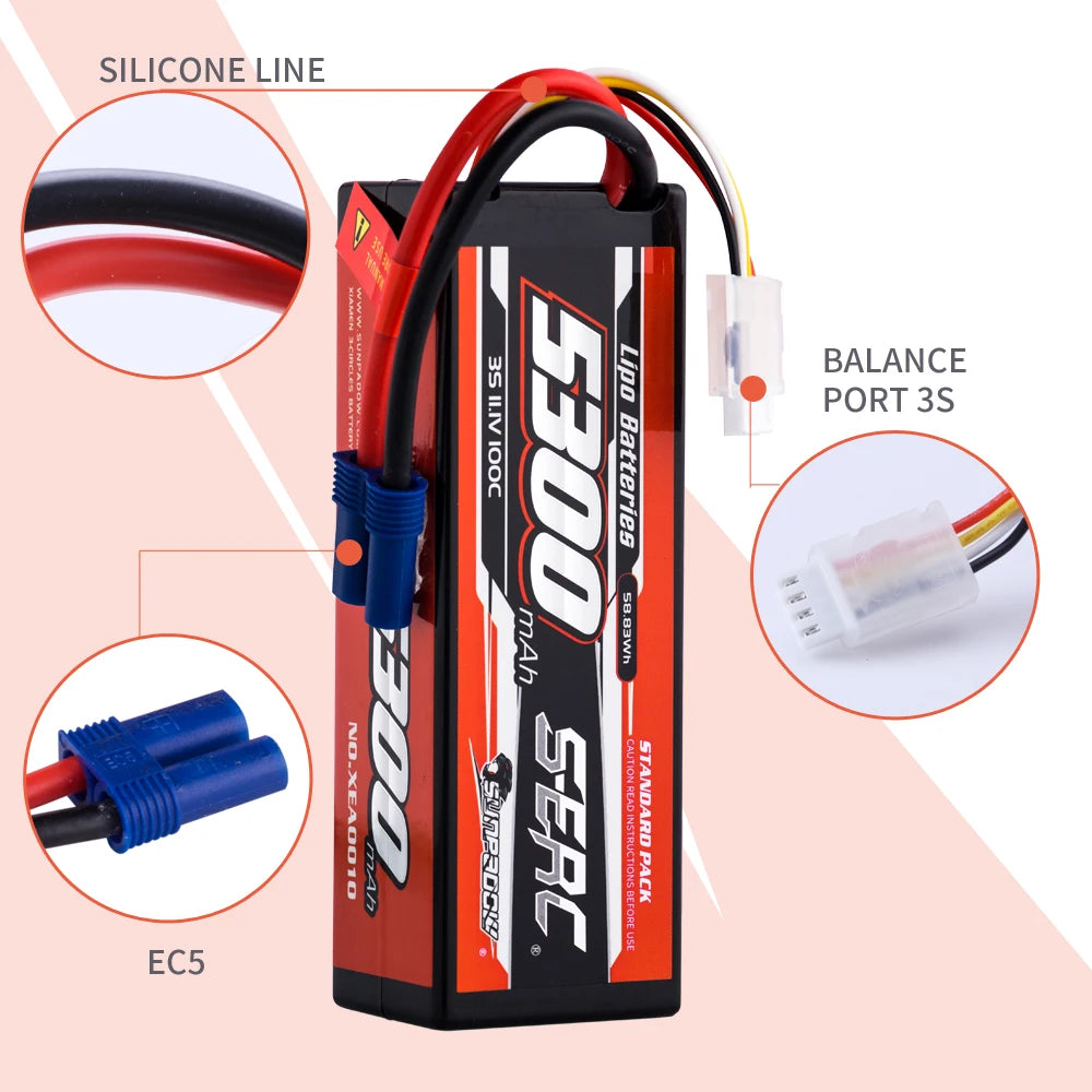 SUNPADOW Lipo Battery 5300mAh 2S 3S 4S 7.4V 11.1V 14.8V EC5 Plug 100C for RC Car Plane DJI Truck Tank Buggy Racing Boat Models