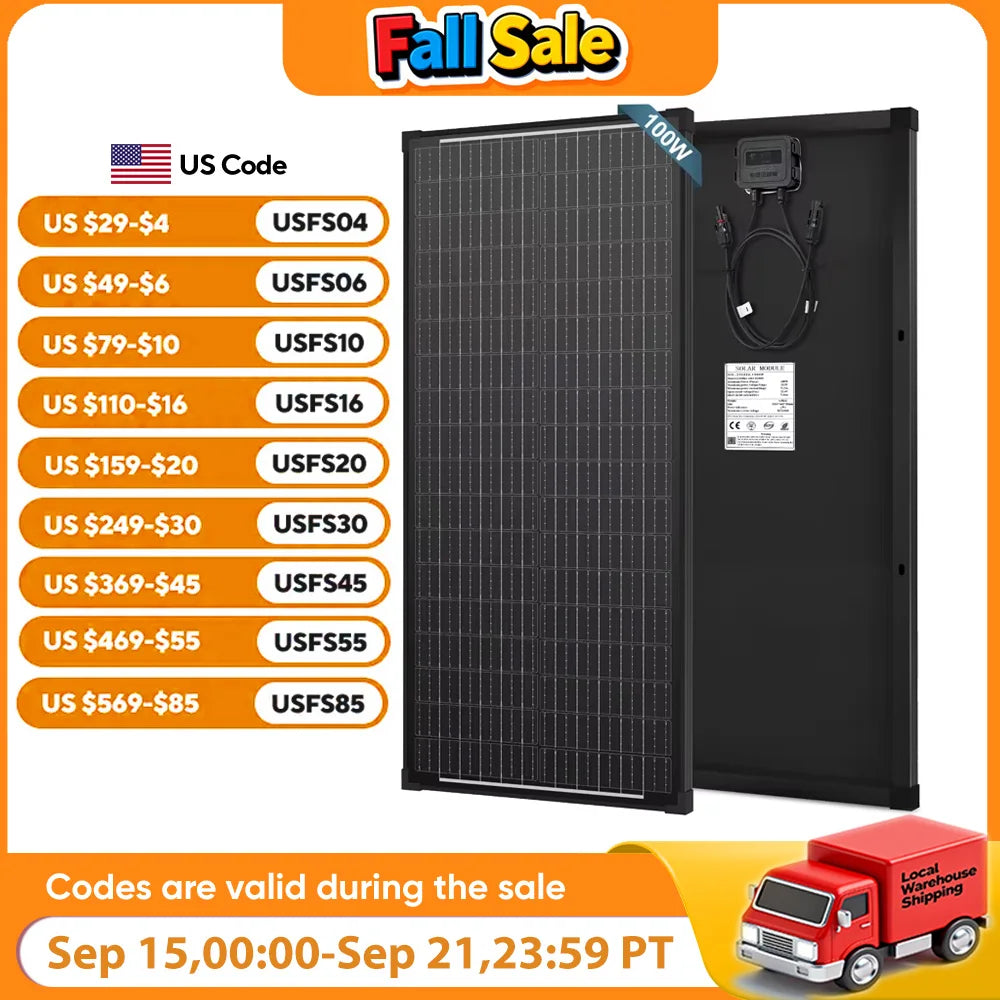WERCHTAY 100W 12V 12BB Monocrystalline Solar Panel IP67 Waterwoof High-Efficiency & Easy to Install for RV Boat Roof Charging