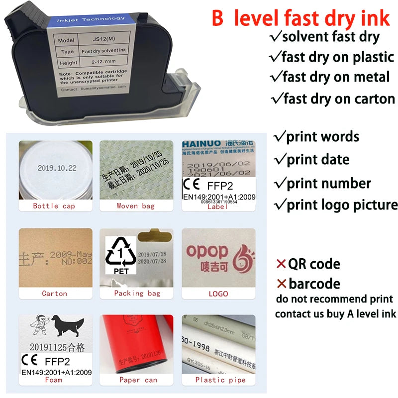 Include cartridge: S1760 12.7mm QR Bar Batch Code Date Logo Expiry Label Portable mini Handheld Jet Thermal Inkjet Printer