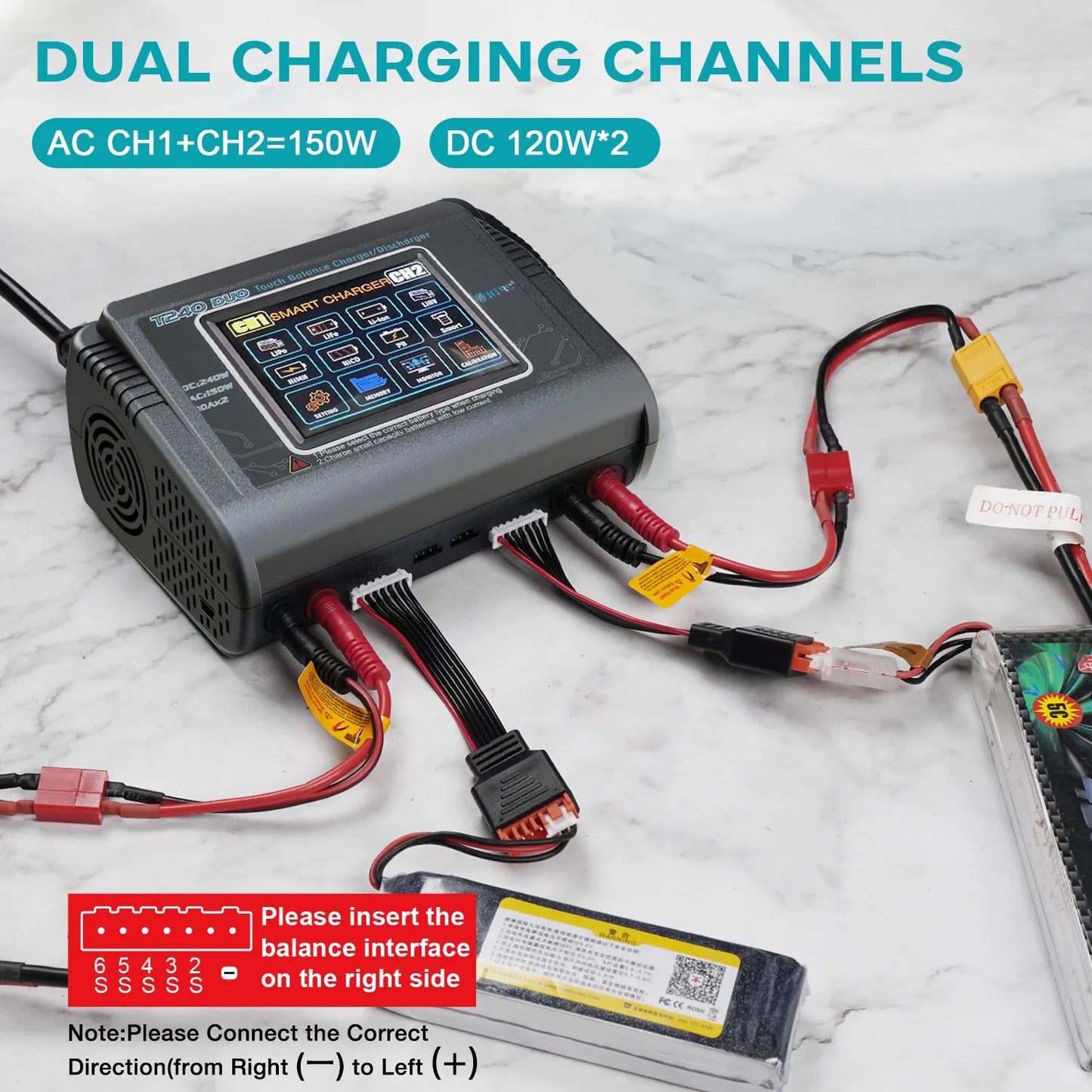 HTRC T240 DUO Lipo Charger RC Charger AC 150W DC 240W 10A Dual Channel Battery RC Model Balance Charger Discharger For RC Toys