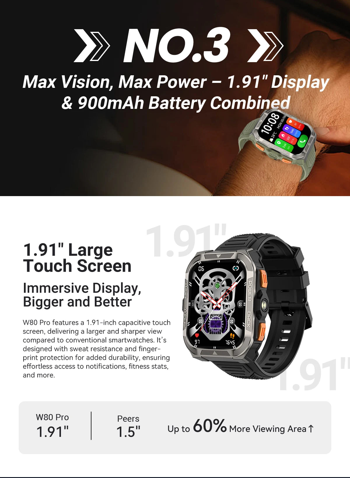 [World premiere]Blackview W80 PRO Outdoor Rugged Smart Watch, GPS Position Smartwatch, 1.91‘’ Display, 900mAh with Flashlight