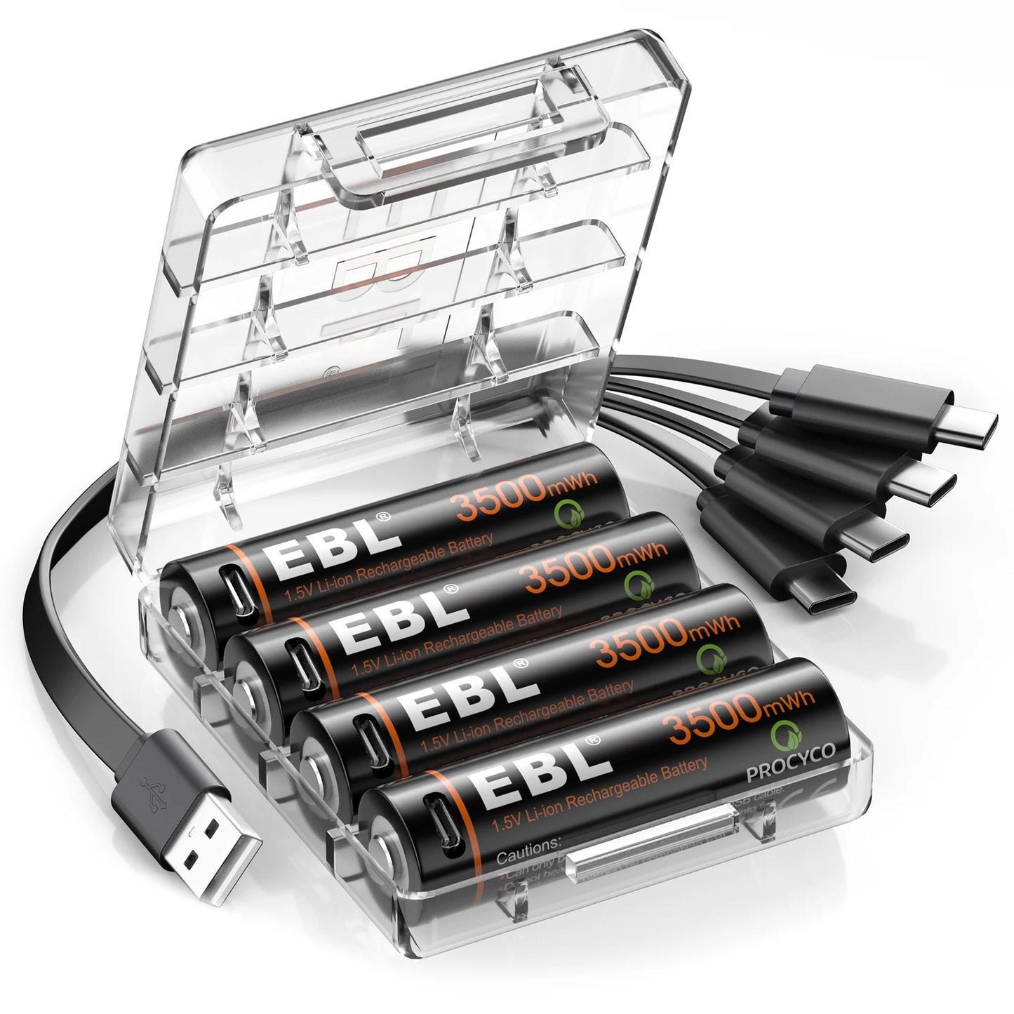 EBL Rechargeable 1.5V AA 3500mWh Lithium Batteries with USB Cable Li-ion Battery 1600+ Cycles For Remote Control Toy