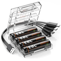 EBL Rechargeable 1.5V AA 3500mWh Lithium Batteries with USB Cable Li-ion Battery 1600+ Cycles For Remote Control Toy