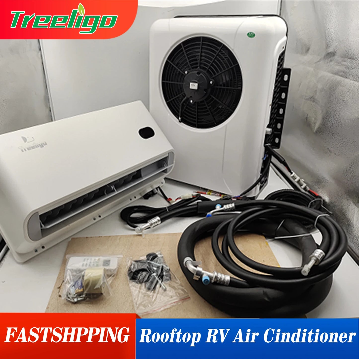 Treeligo 10500BTU Car Electric Parking Cooling Air Conditioner 12V/24V Split Air AC Unit for Truck Caravan Camper Van RV