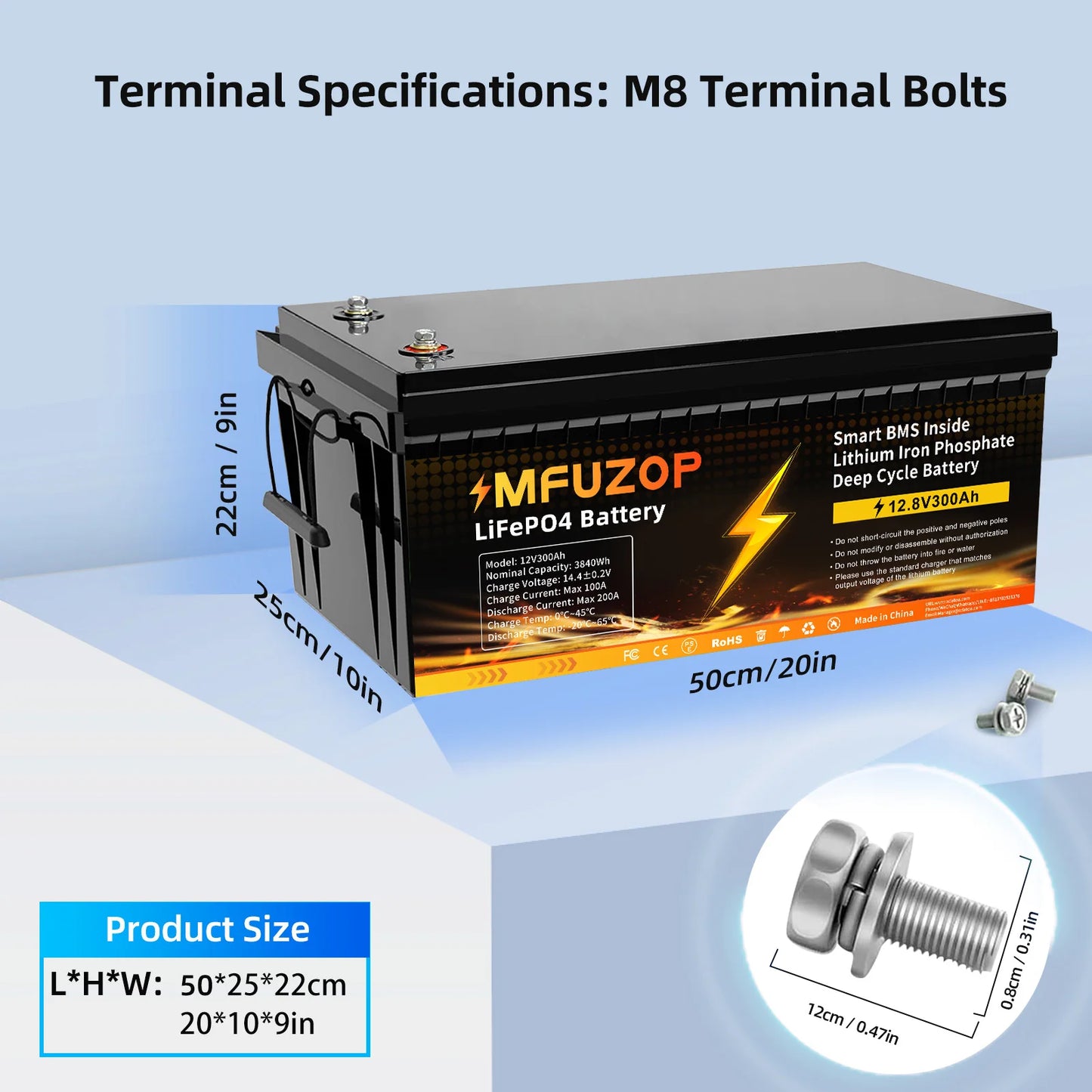 MFUZOP 1280Wh 2560Wh 3840Wh  12V LiFePO4 Rechargeable Battery Intelligent BMS100Ah 200Ah 300Ah System for RV Camping No VAT