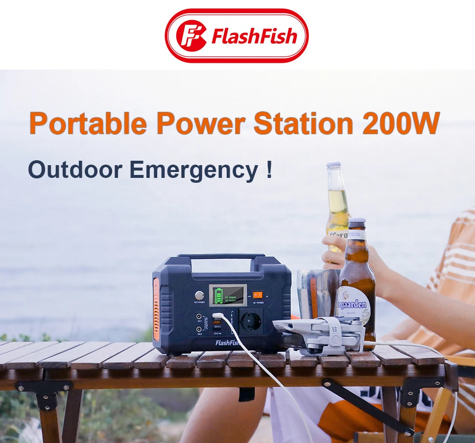 FF Flashfish 200W Portable Power Station 151Wh Solar Generator 230V AC DC Batteries Supply Outdoor Battery for Solar Panel Drone
