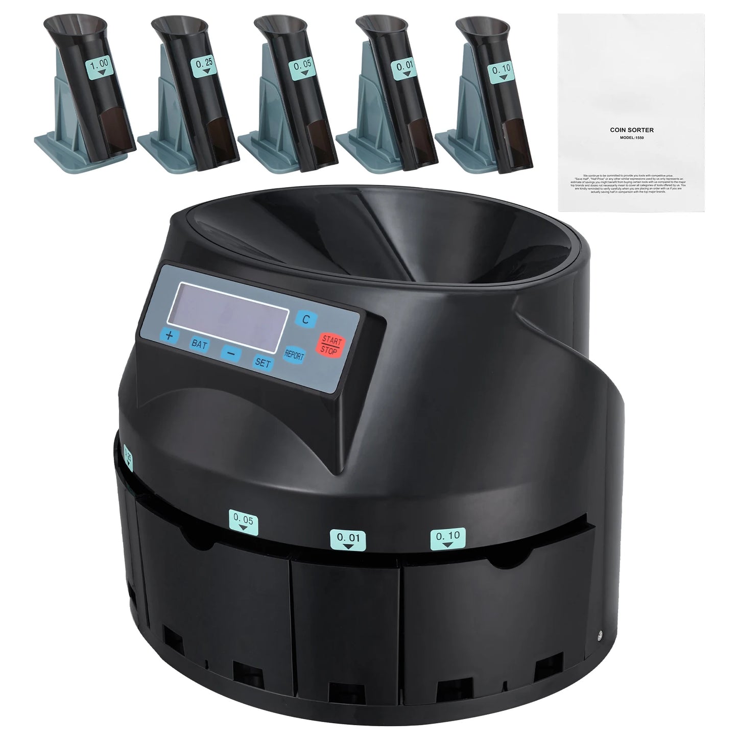 SucceBuy 230/300Coins/Min USD Coin Sorter Counter Professional Electric Automatic Machine LED Display for School Shop Bank Black