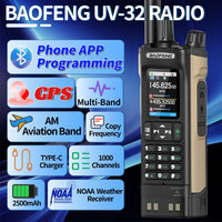 Walkie Talkie Baofeng UV-32 Multi Band 10W GPS Bluetooth Programming Amateur AM Two Way Radio with 2.0" Screen Type-C Ham Radio