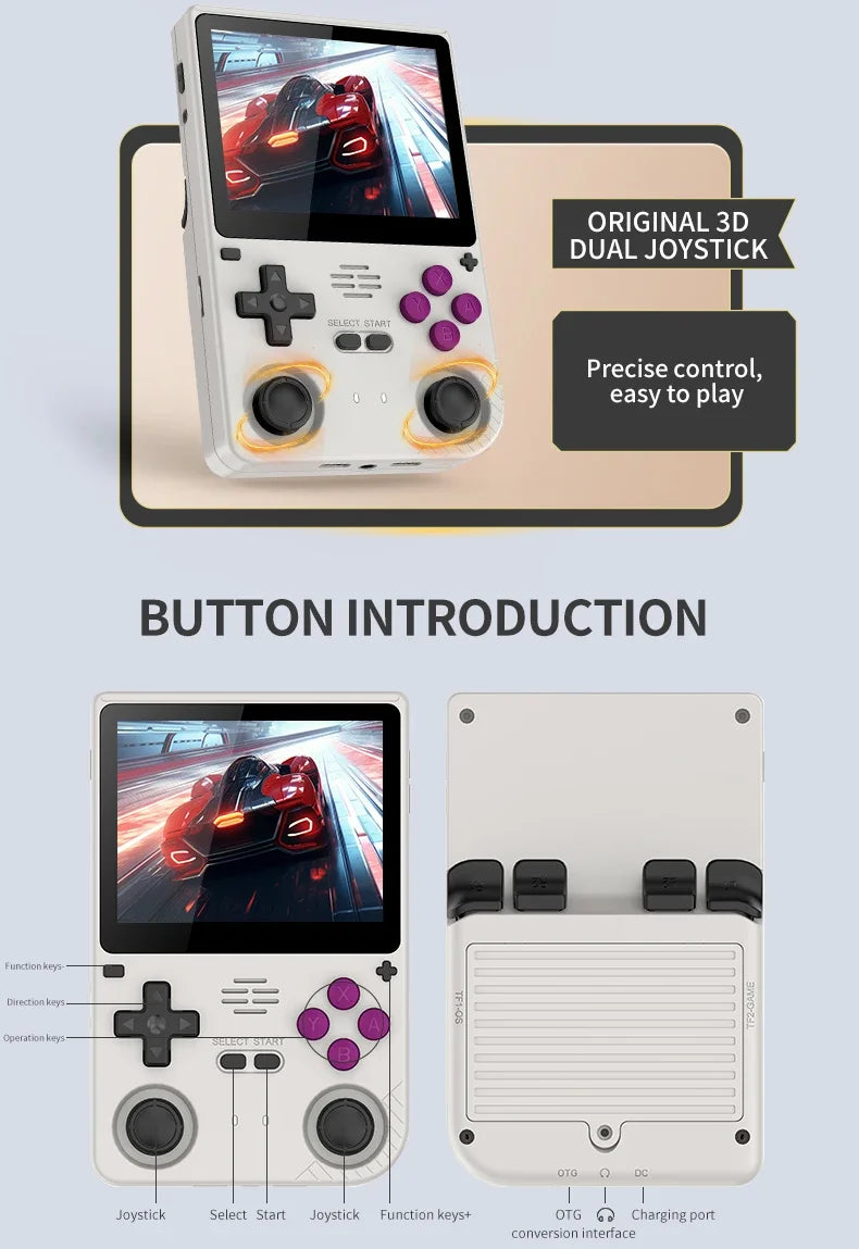 POWKIDDY V20 Retro Video Handheld Game Console 3.5-Inch IPS HD Screen Dual Card slot 5000mAh Lithium Battery Retro Game Stickers