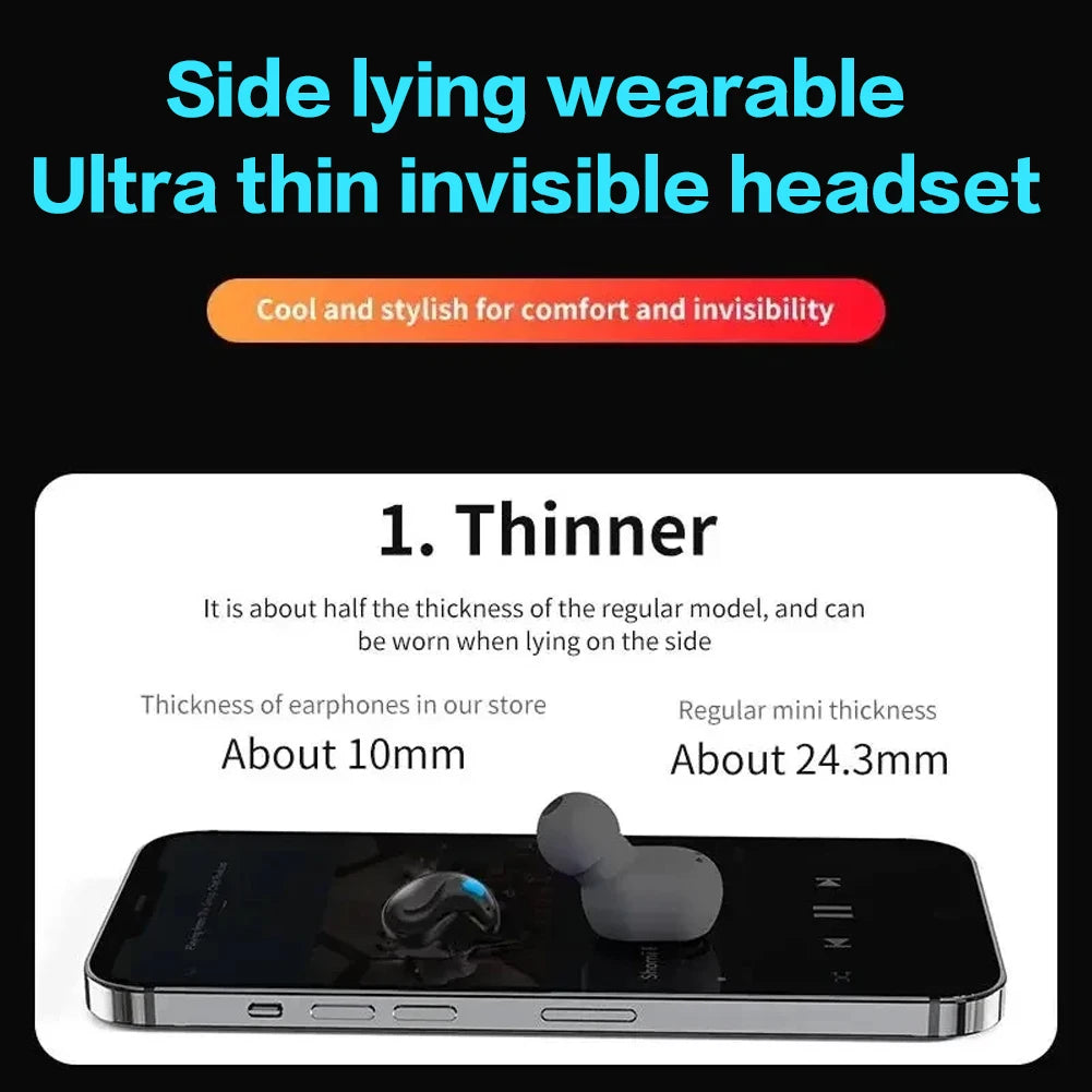 Invisible Bluetooth 5.3 Headphones Wireless Sleep Earphones HiFi Stero Noise Reduction Earbuds Sports Headsets for Xiaomi iPhone