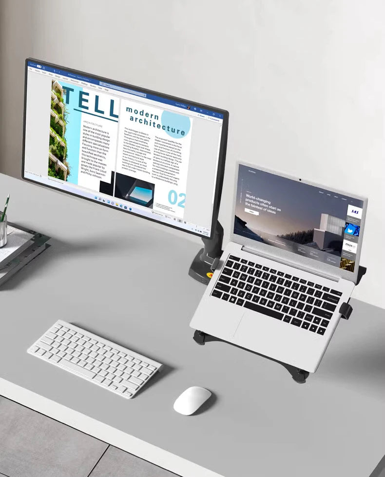 Northbayou F160-FP 10"-17" laptop mount 360 rotate 10"-27" air press full motion gas spring  10"-27" two monitor  clamp desk