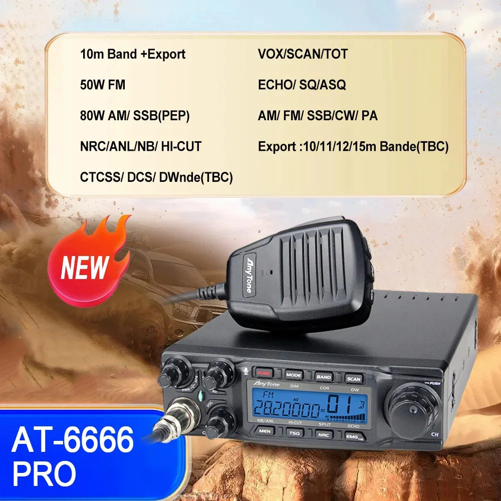 New AnyTone AT-6666 Pro 10 Meter Radio High Power 80W/50W Mobile Radio SSB(PEP)/FM/AM/PA/VOX/NRC Mode Long Range Two Way Radio