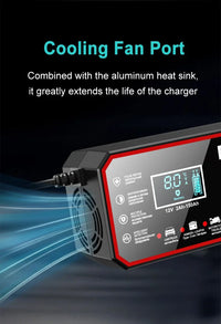 EAFC 8A 12V Car Battery Charger Charger for Motorcycle Lithium LiFePO4 Lead-Acid AGM Gel WET Automatic Pluse Repair Charger