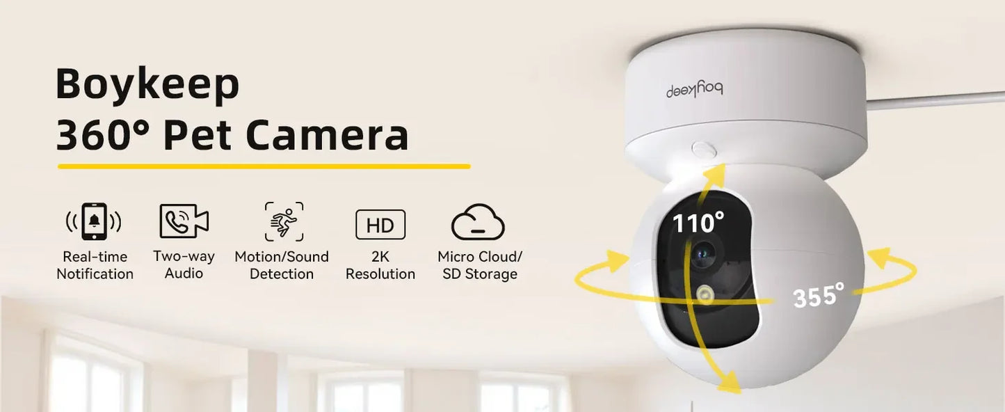 BoyKeep 2PCS Upgrade Camera Pet & Baby Surveillance Motion Capture 5G/2.4GHz, View Remotely 360° Night Vision Pan & Tilt 2-Way A