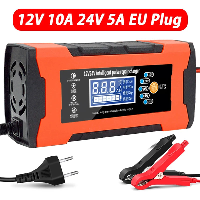 12V-24V 7-stage smart Car Battery-Charger Full Automatic 10A Digital Car Battery Charger  Pulse Repair for AGM GEL WET Lead Acid