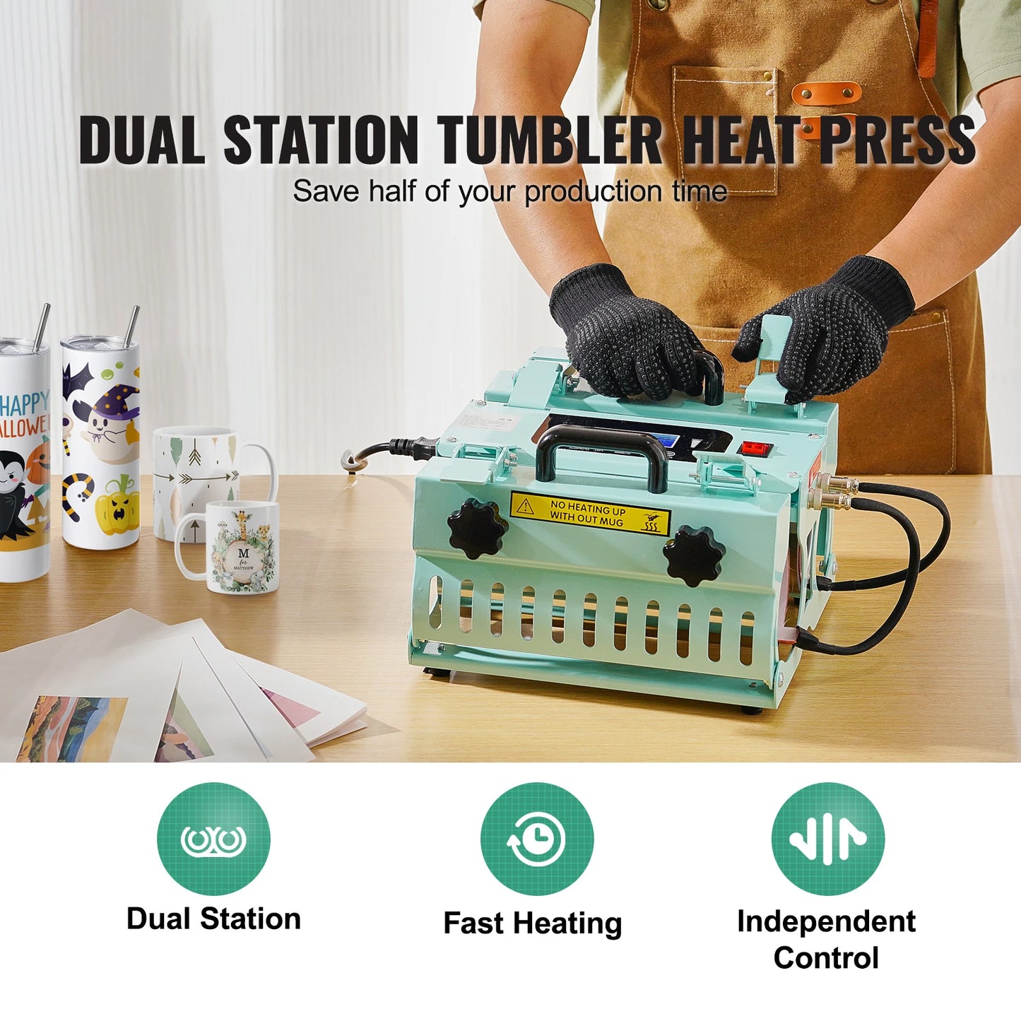 VEVOR Tumbler Heat Press Machine 2 Station Heaters 11-30oz Mug Press Tumbler Press for Sublimation Tumblers Cups and Mug 19.6lbs