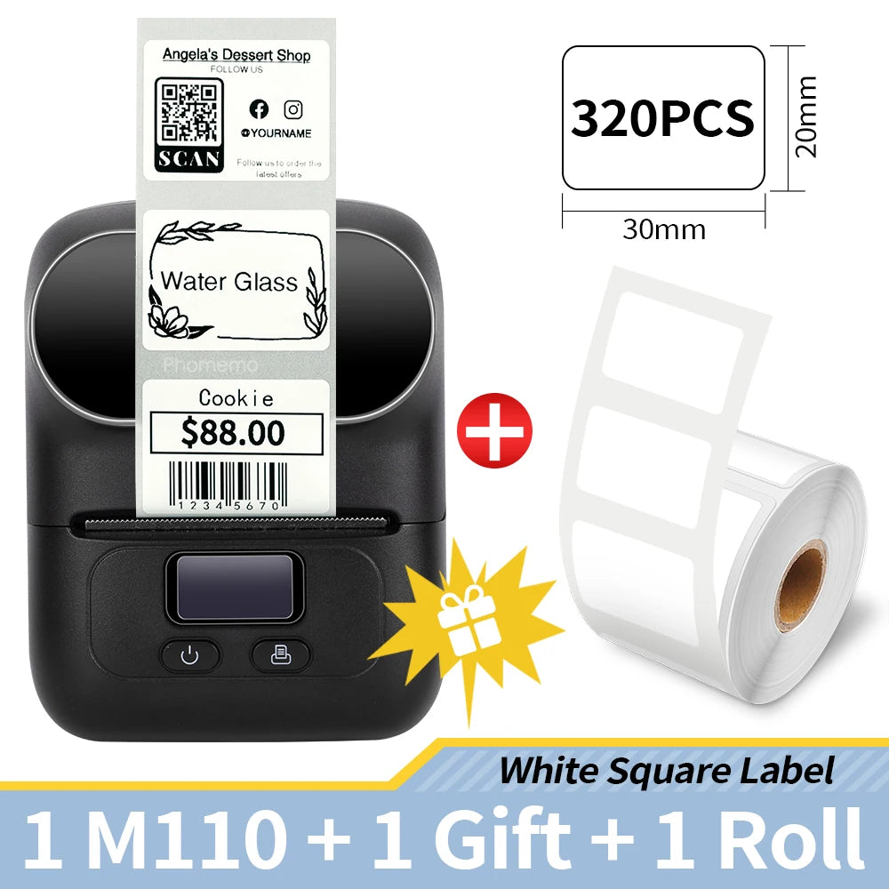 Phomemo M110 Self-adhesive Smart Thermal Label Printer for Business,Barcode Label, Price Tag, Address Wireless Sticker Printer