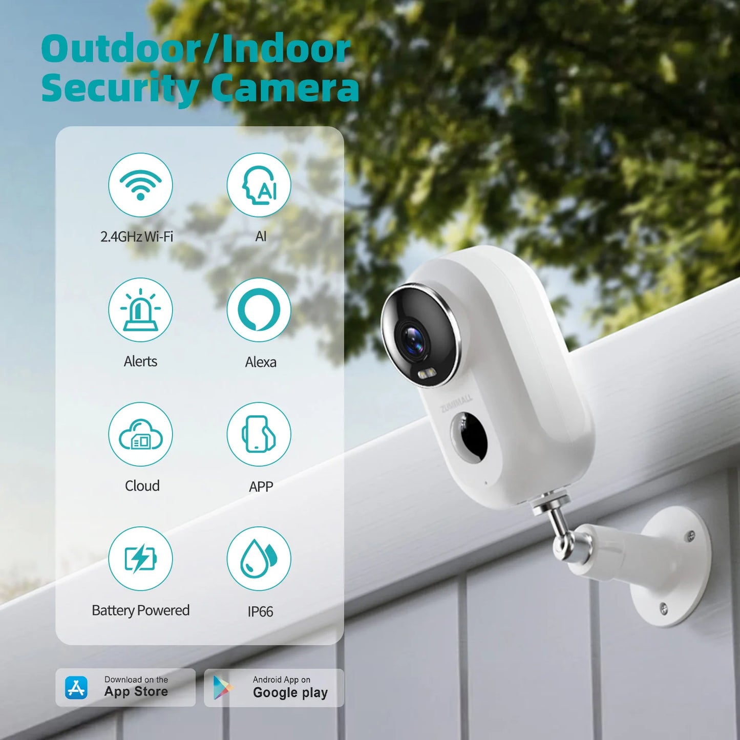 ZUMIMALL APP F5 Security Cameras Wireless Outdoor with Magnetic Mount, Battery Powered, 2.4G WiFi ,3MP Color Night Vision