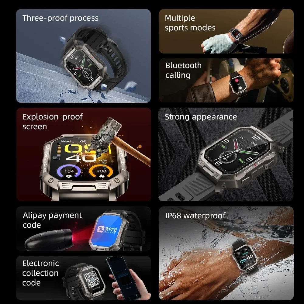 New KUMI U3 Pro Smart Watch 1.83'' Smartwatch Bluetooth Call 100+ Sport Heart Rate for Men Women Support IP68 Waterproof