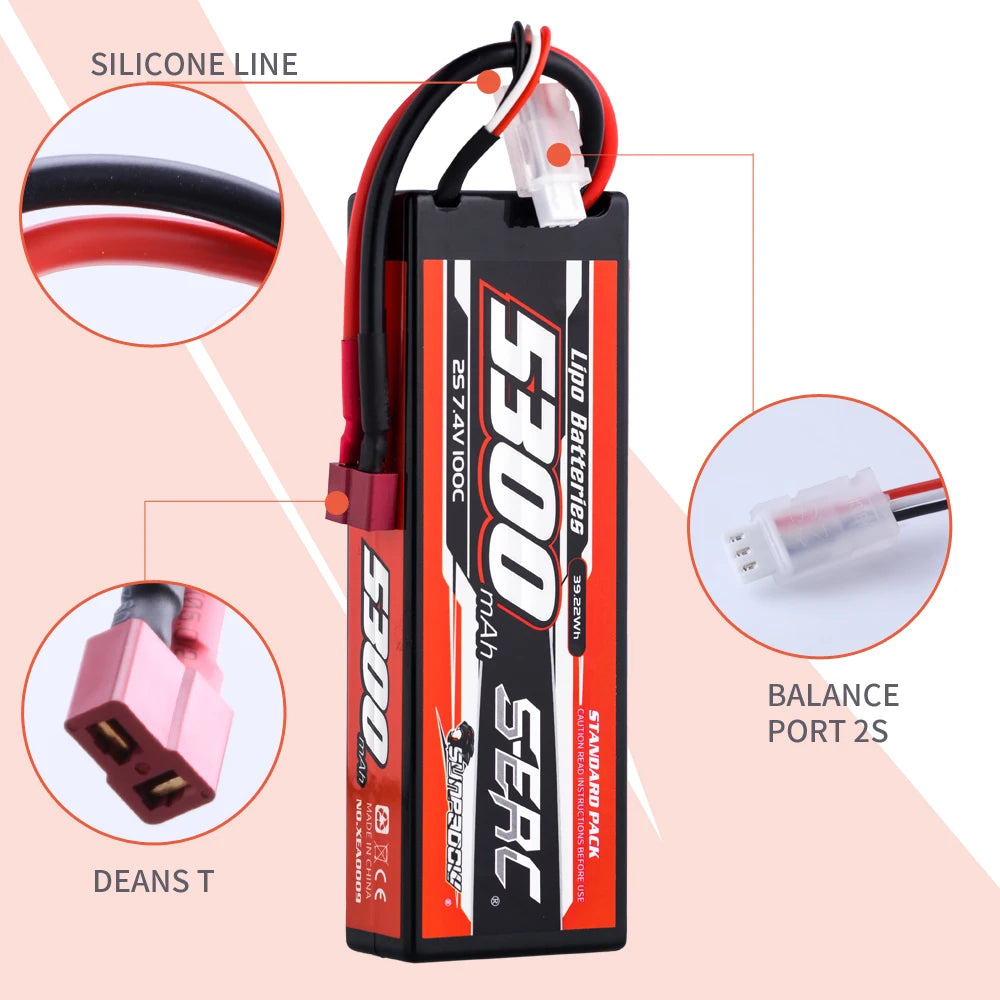 SUNPADOW Lipo Battery 5300mAh 2S 3S 4S 7.4V 11.1V 14.8V EC5 Plug 100C for RC Car Plane DJI Truck Tank Buggy Racing Boat Models