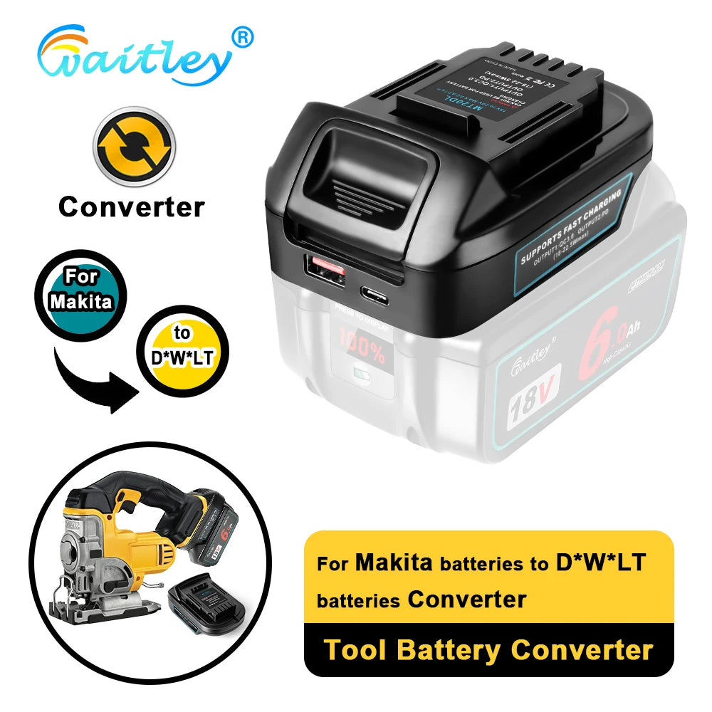 Waitley Battery Adapter for Makita 18V conversion to DEWALT 18V / 20V Batteries Power Tool Accessories Replaces DCB200