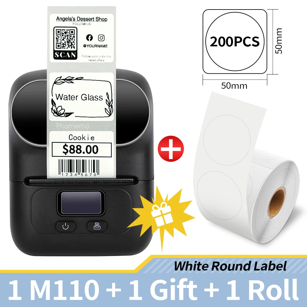 Phomemo M110 Self-adhesive Smart Thermal Label Printer for Business,Barcode Label, Price Tag, Address Wireless Sticker Printer