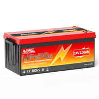 MOSEWORTH 24V 100Ah LiFePO4 Lithium Battery with 100A BMS 8000+ Deep Cycles Rechargeable Batteries for  Campers Trolling Motor