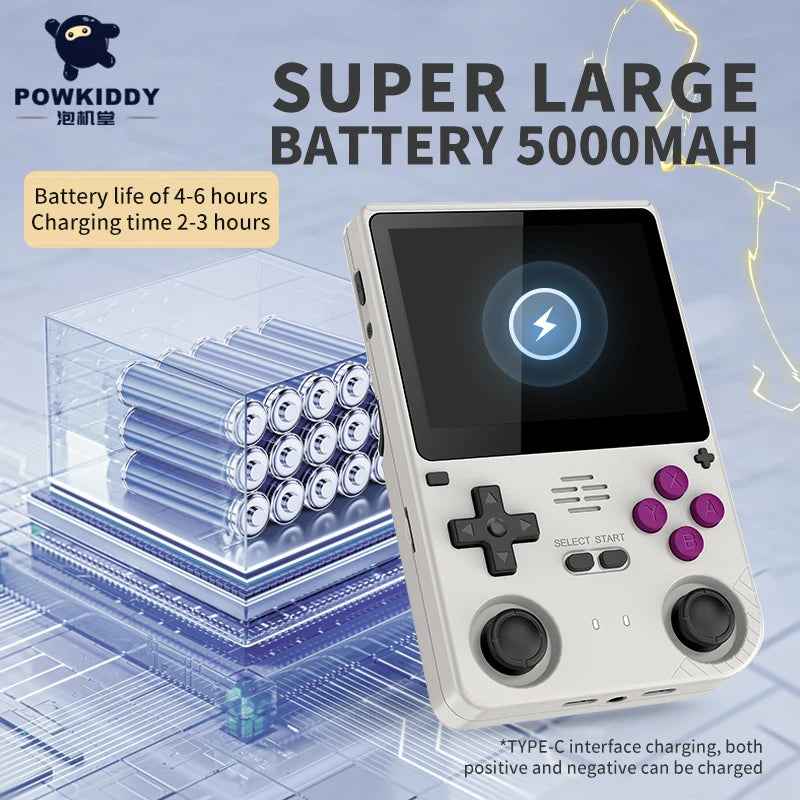 POWKIDDY V20 Retro Video Handheld Game Console 3.5-Inch IPS HD Screen Dual Card slot 5000mAh Lithium Battery Retro Game Stickers