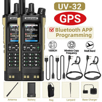 Walkie Talkie Baofeng UV-32 Multi Band 10W GPS Bluetooth Programming Amateur AM Two Way Radio with 2.0" Screen Type-C Ham Radio