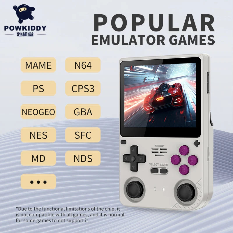 POWKIDDY V20 Retro Video Handheld Game Console 3.5-Inch IPS HD Screen Dual Card slot 5000mAh Lithium Battery Retro Game Stickers