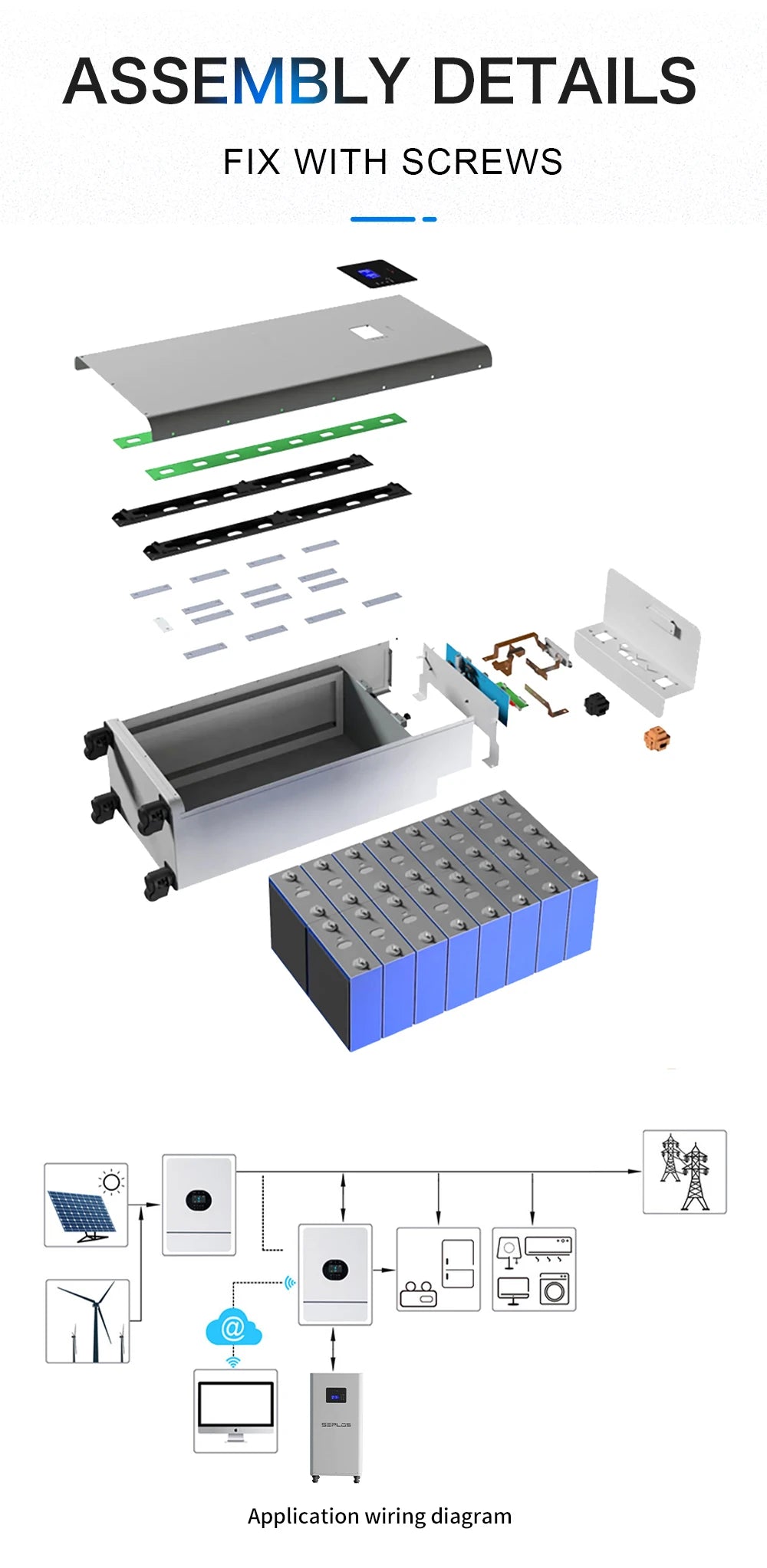 US Stock 3.0 Seplos 51.2V 280AH 310AH 320AH Lifepo4 Battery Kits CAN RS485 BMS 2A Active Balancer DIY Case Home Solar