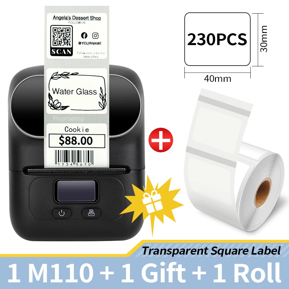 Phomemo M110 Self-adhesive Smart Thermal Label Printer for Business,Barcode Label, Price Tag, Address Wireless Sticker Printer