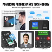 SucceBuy Biometric 5RFID Cards&USB Drive Automatic Time Clock for Employees Small Business Face Fingerprint and PIN Punch In/Out
